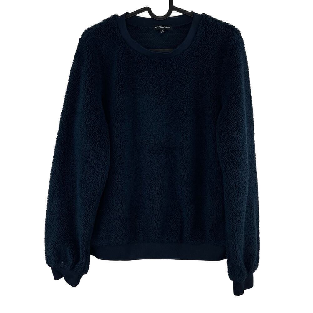 Beyond Yoga Deep Blue Faux Fur Sherpa Pullover Crewneck Sweatshirt Small